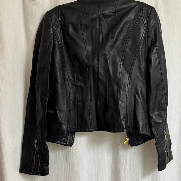 Cache Black Leather Jacket with Leopard Lining - Picture 8 of 9